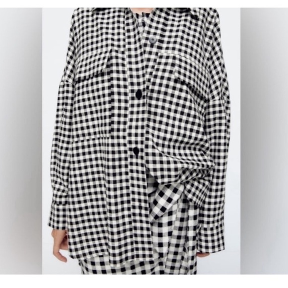 Zara Black and White Checkered Jacket - Picture 1 of 5
